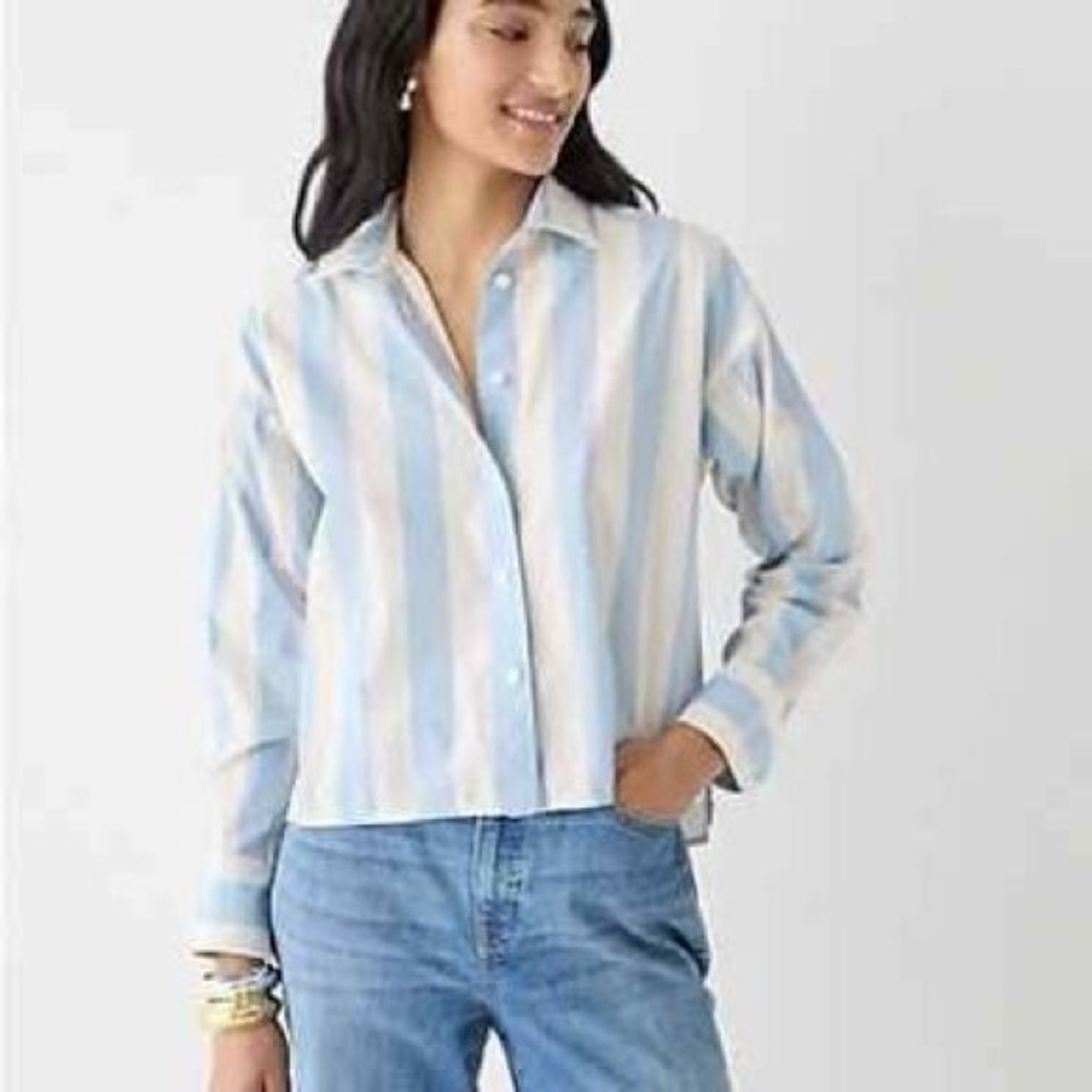 JCrew collection cropped  relaxed fit shirt in Barlow stripe  SZ 6
